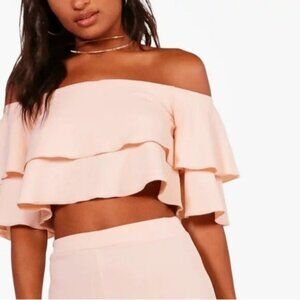 NWT Boohoo ruffle bandeau off the shoulder crop top